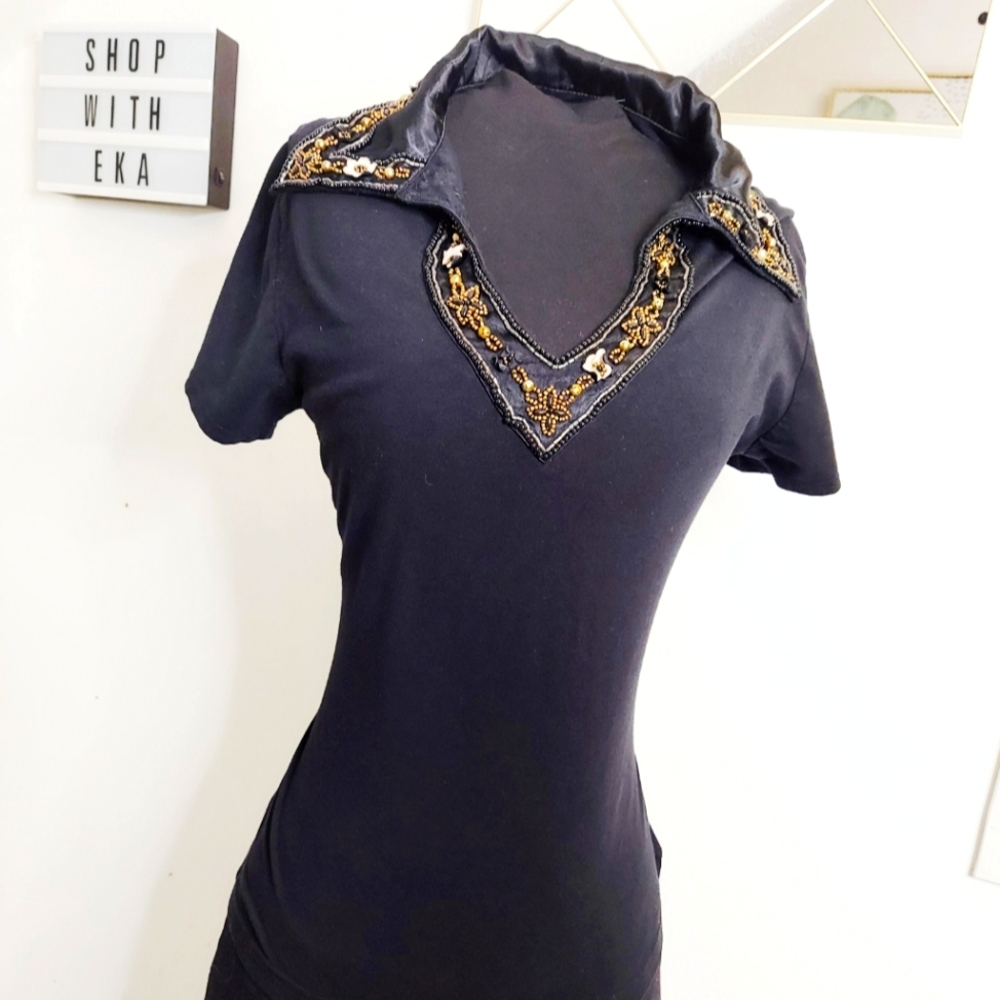 Black t-shirt with beaded accents